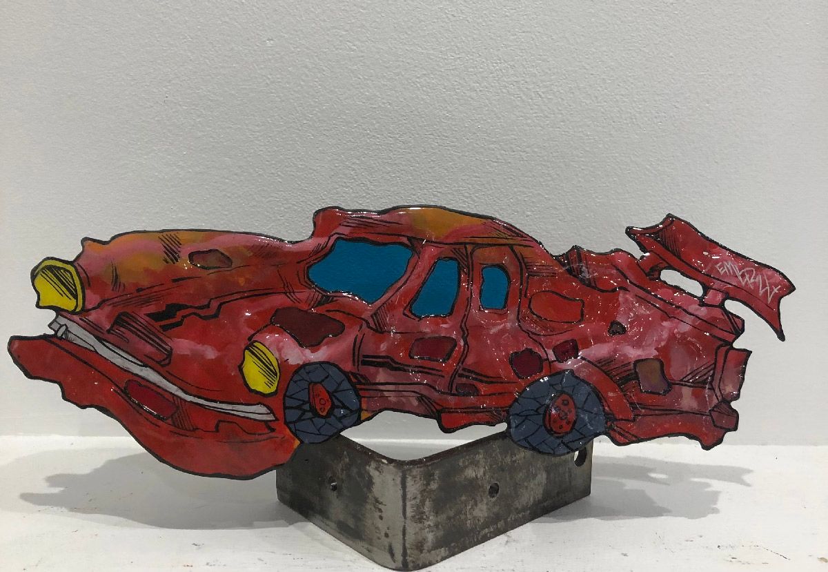 Sculpture mer petit format rouge Car – EMER – 26 × 13 cm