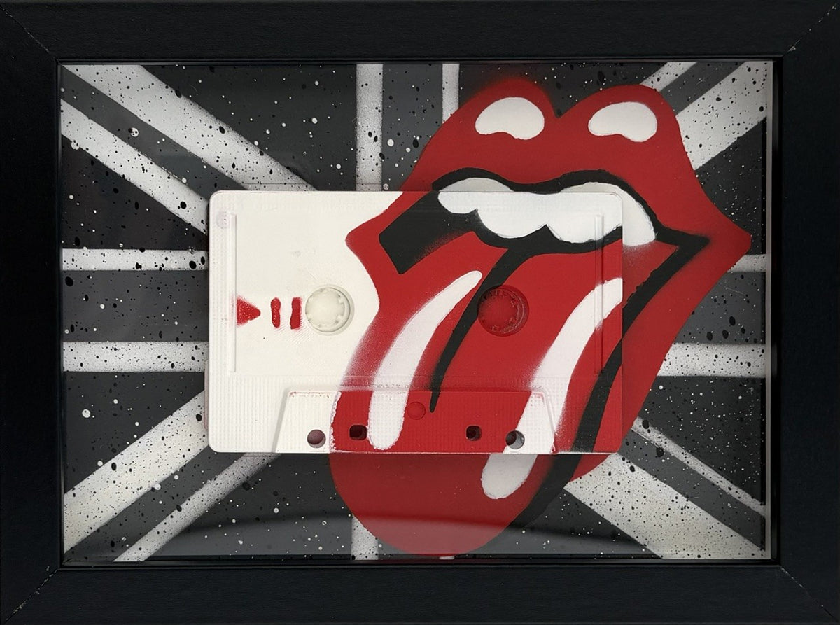Sculpture en cassettes audio aérosol et technique mixte, Dirty Work - Rolling Stones, par MR MELODY, 15 x 20 cm