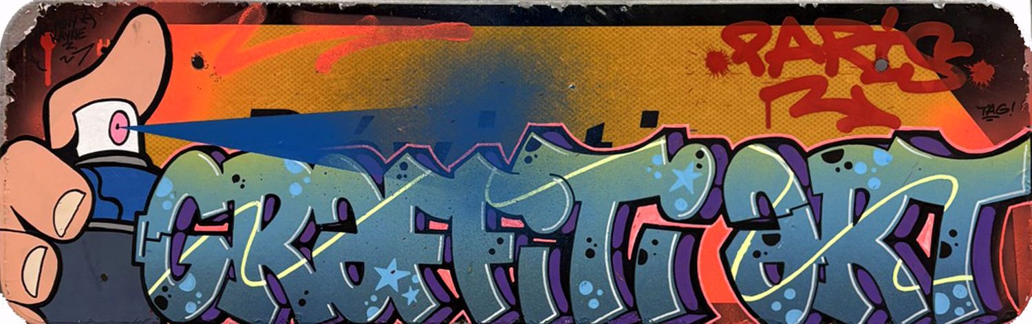 Sculpture street art moyen format PLAQUE SIGNO GRAFFITI ART – KENY – 101 × 31 cm