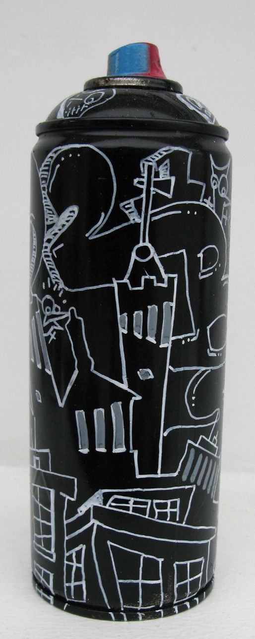 Sculpture street art petit format GUTI Spray noir – GUTI – 7 × 19 cm