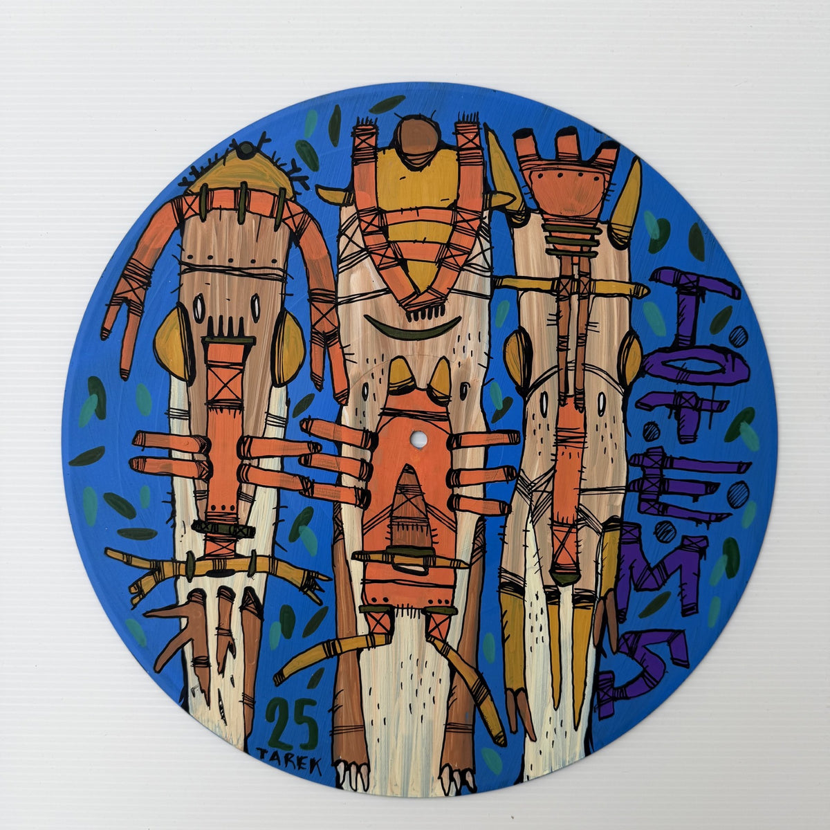 Sculpture urbain petit format bleu Vinyl Totems – TAREK – 30 × 30 cm