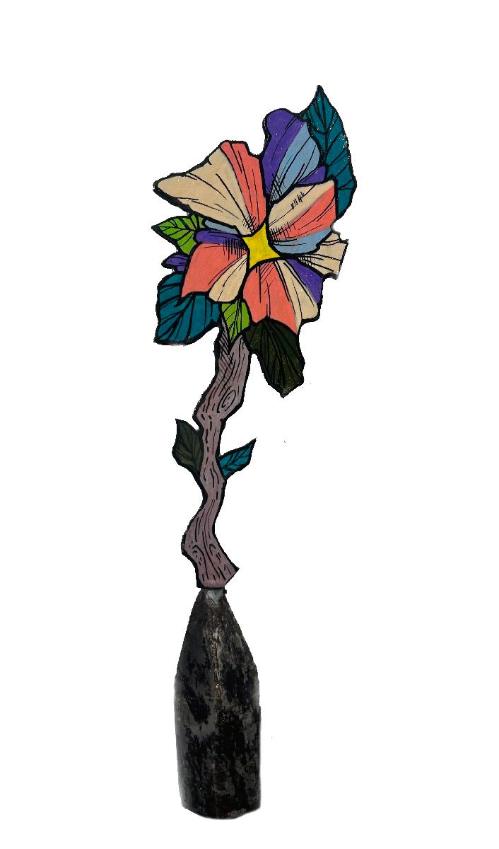 Sculpture de EMER a pour titre  Fleurs (rose et violet) style graphique dim : EMERprix:200