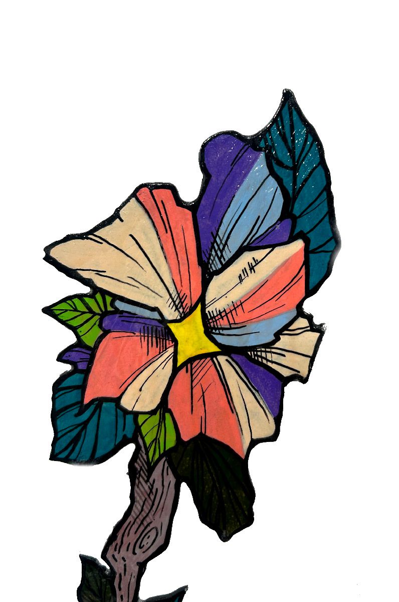 Sculpture de EMER a pour titre  Fleurs (rose et violet) style graphique dim : EMERprix:200
