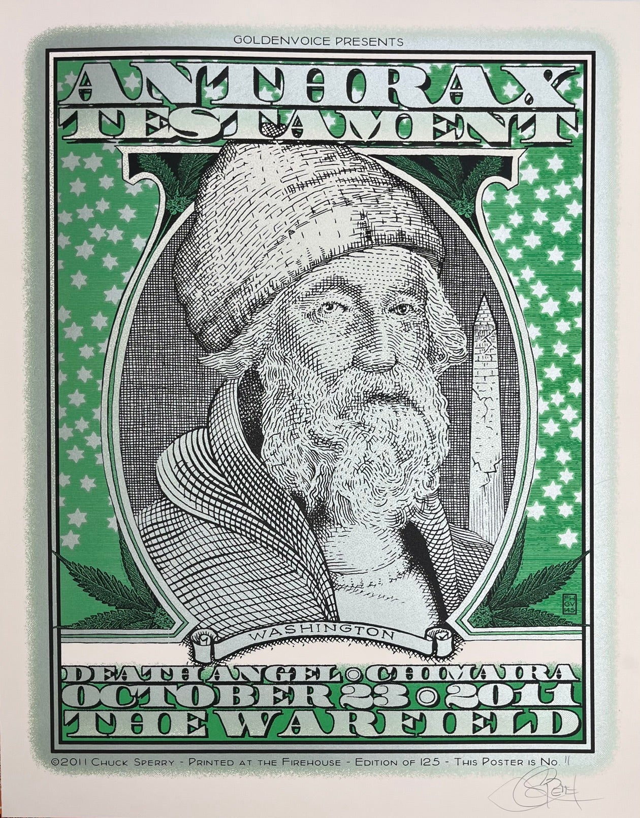 Serigraphie archives chuck sperry moyen format argent et vert ANTHRAX TESTAMENTS – CHUCK SPERRY – 62 × 49 cm