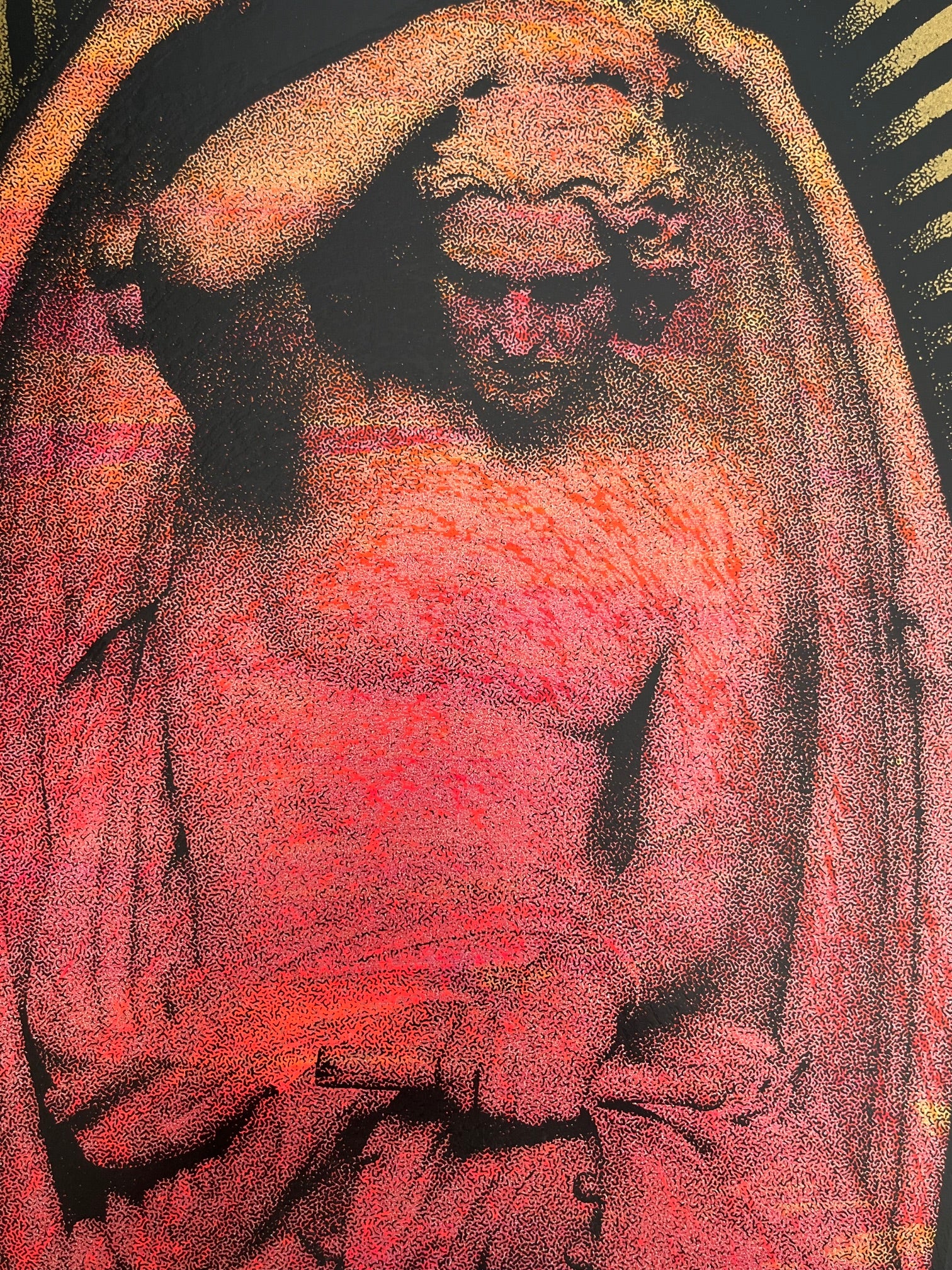 Serigraphie IN FLAMES 2008 de CHUCK SPERRY dans un intérieur – 67 × 26 cm