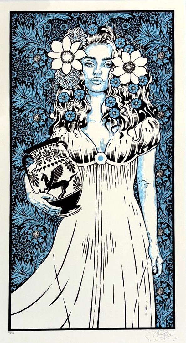Serigraphie figuratif moyen format blanc et bleu DANAÏDE test bleu – CHUCK SPERRY – 45 × 88 cm