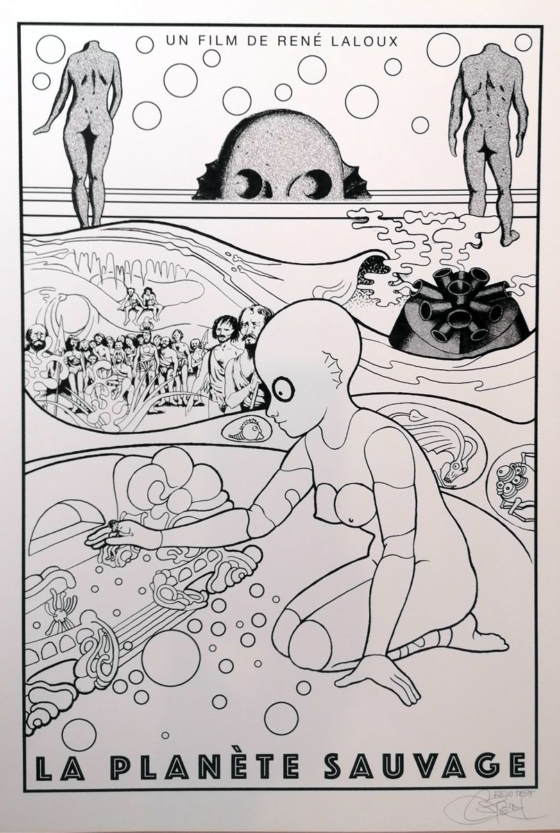 Serigraphie figuratif moyen format blanc et noir FANTASTIC PLANET test BW – CHUCK SPERRY – 50 × 76 cm
