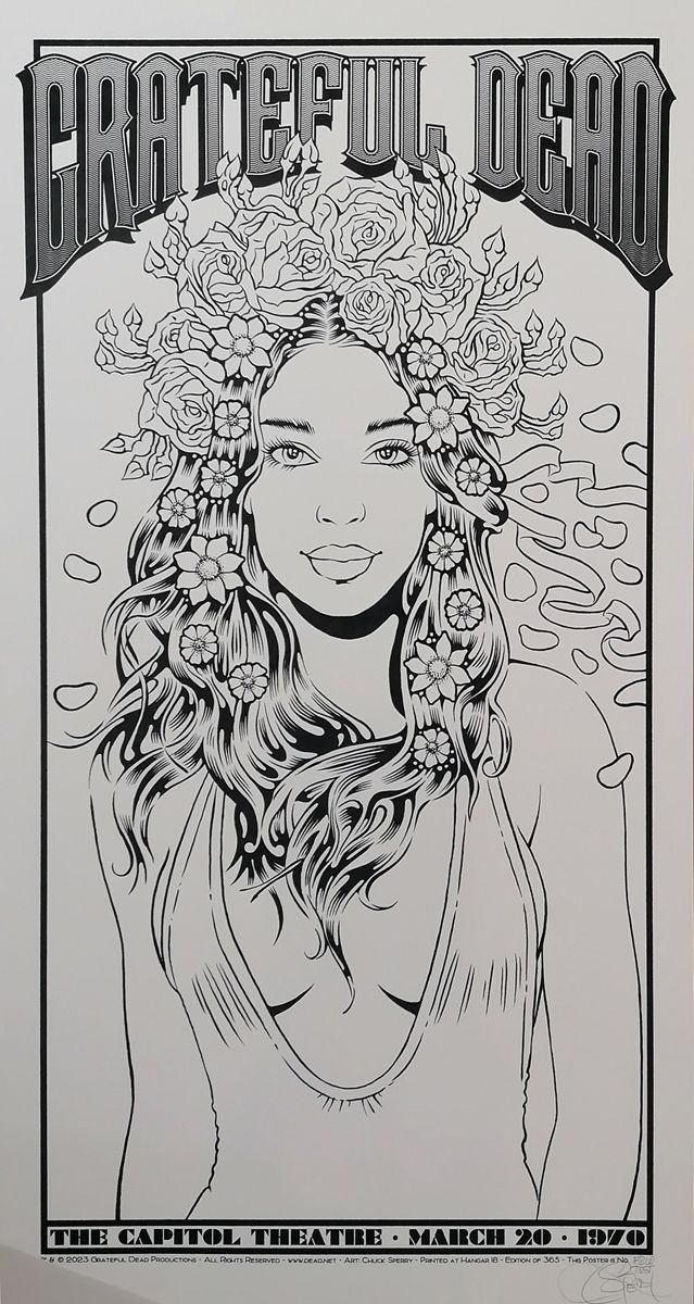 Serigraphie figuratif moyen format blanc et noir GRATEFUL DEAD test BW – CHUCK SPERRY – 48 × 89 cm