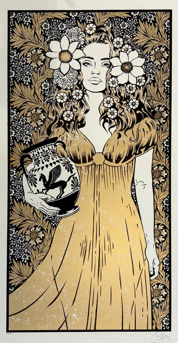 Serigraphie figuratif moyen format blanc et or DANAÏDE test or – CHUCK SPERRY – 45 × 88 cm