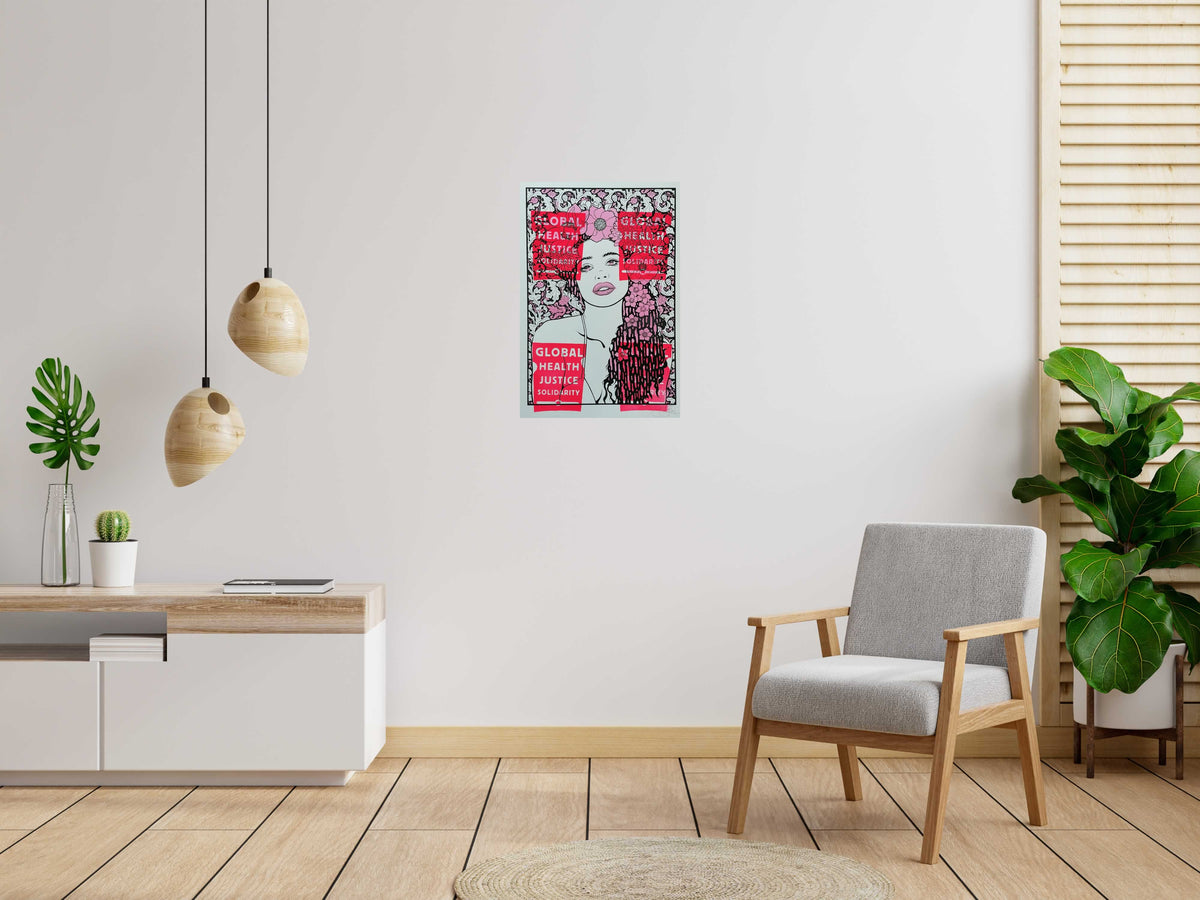 Serigraphie CLIO test rose de CHUCK SPERRY dans un intérieur – 53 × 78 cm