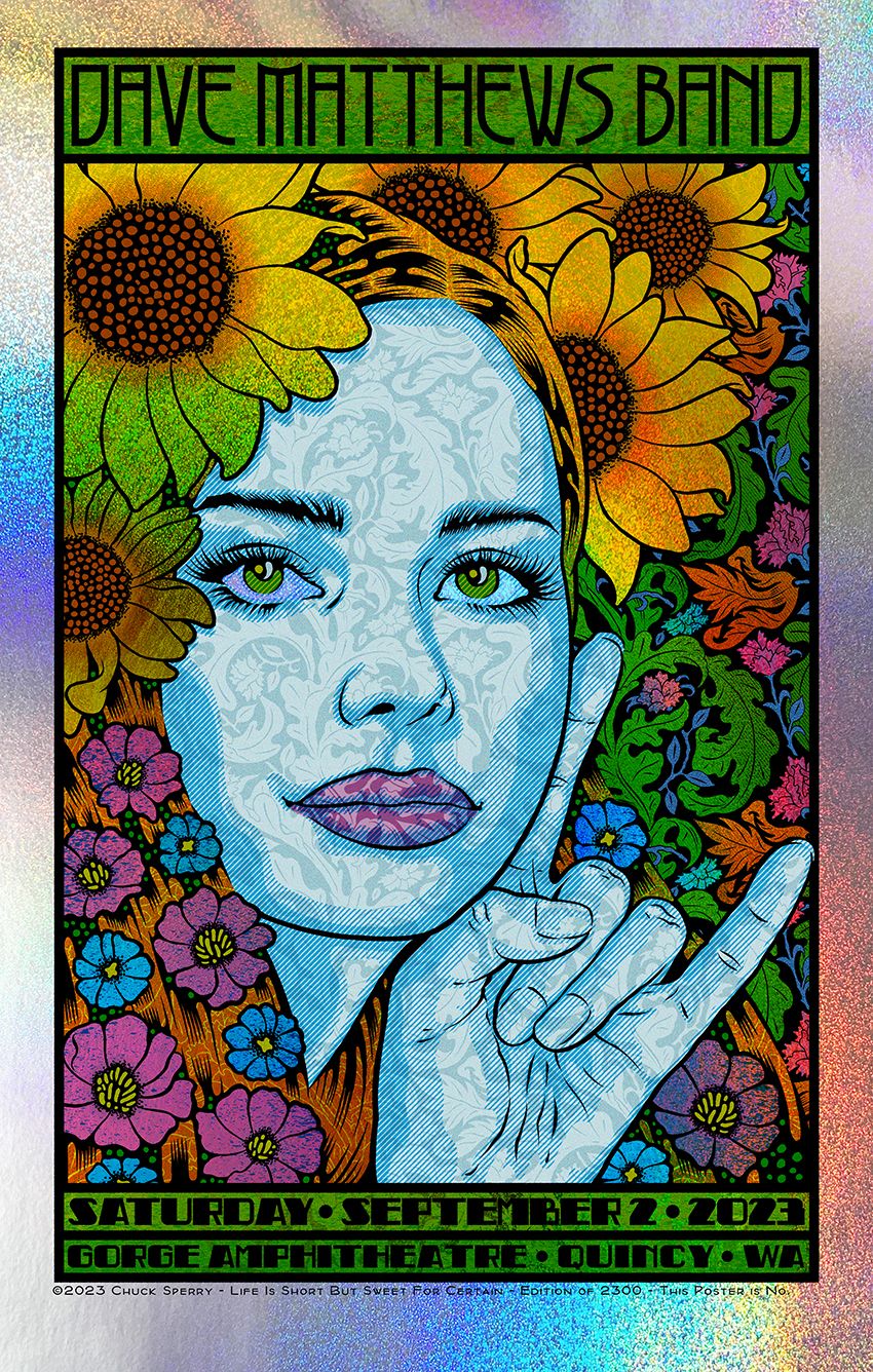 Serigraphie figuratif moyen format DAVE MATTHEWS BAND BACCHANTE sparkle AP – CHUCK SPERRY – 53 × 83 cm