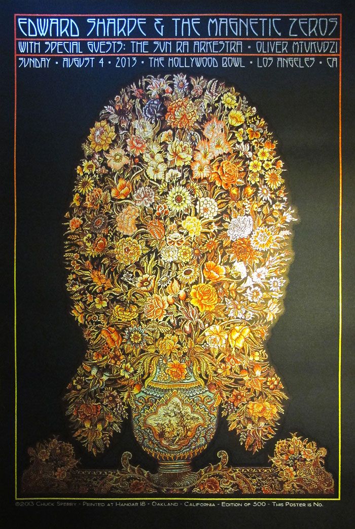 Serigraphie figuratif moyen format EDWARD SHARPE - SUN RA HOLLYWOOD BOWL regular AE – CHUCK SPERRY – 50 × 76 cm