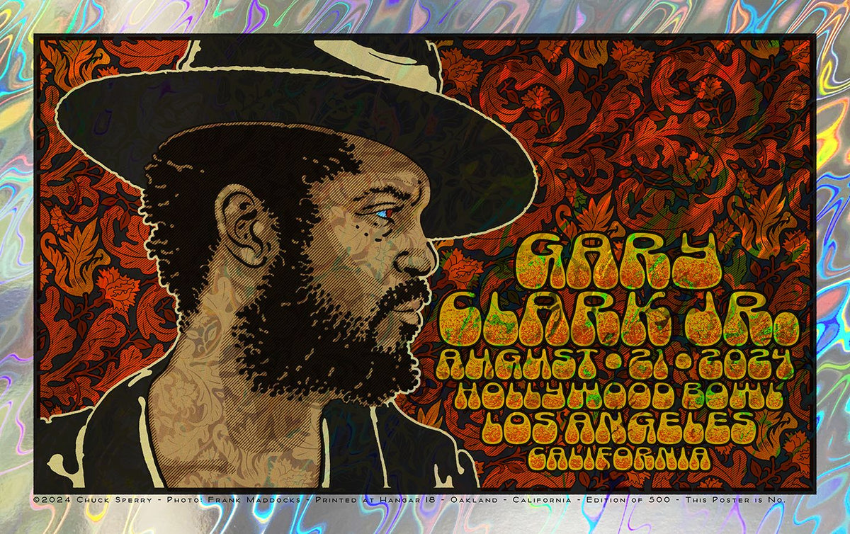 Serigraphie figuratif moyen format GARY CLARK Jr. HOLLYWOOD BOWL lava – CHUCK SPERRY – 89 × 55 cm
