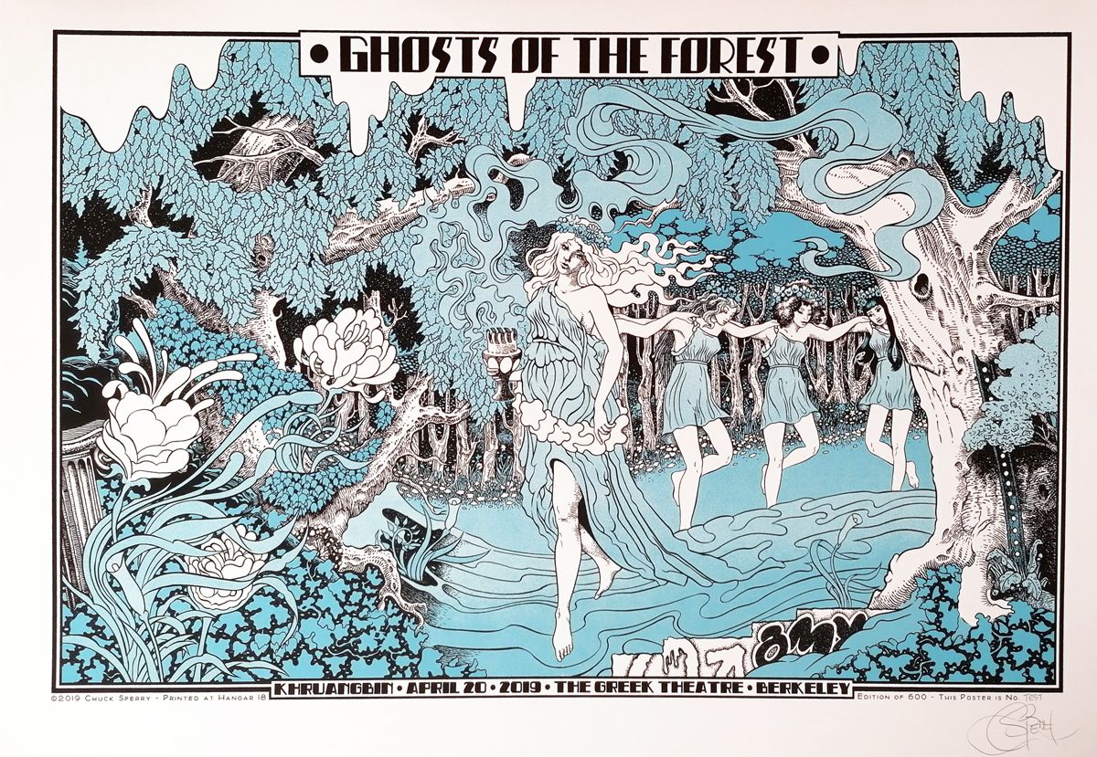 Serigraphie figuratif moyen format GHOSTS OF THE FOREST test bleu – CHUCK SPERRY – 89 × 58 cm