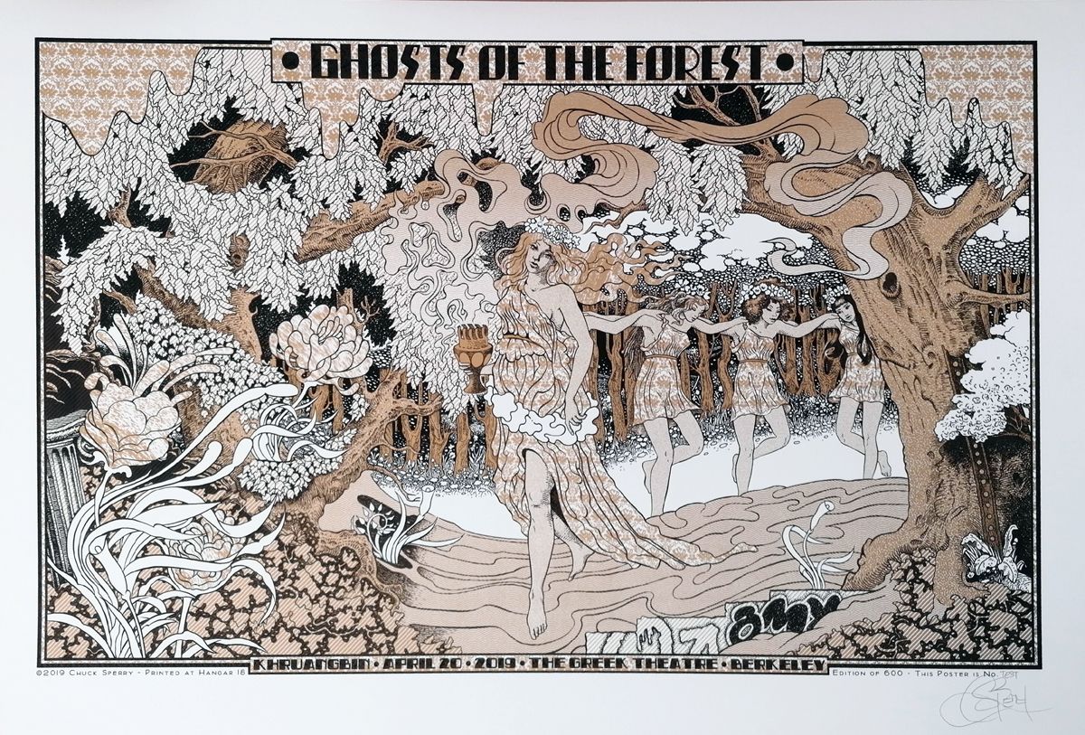 Serigraphie figuratif moyen format GHOSTS OF THE FOREST test gold – CHUCK SPERRY – 89 × 58 cm