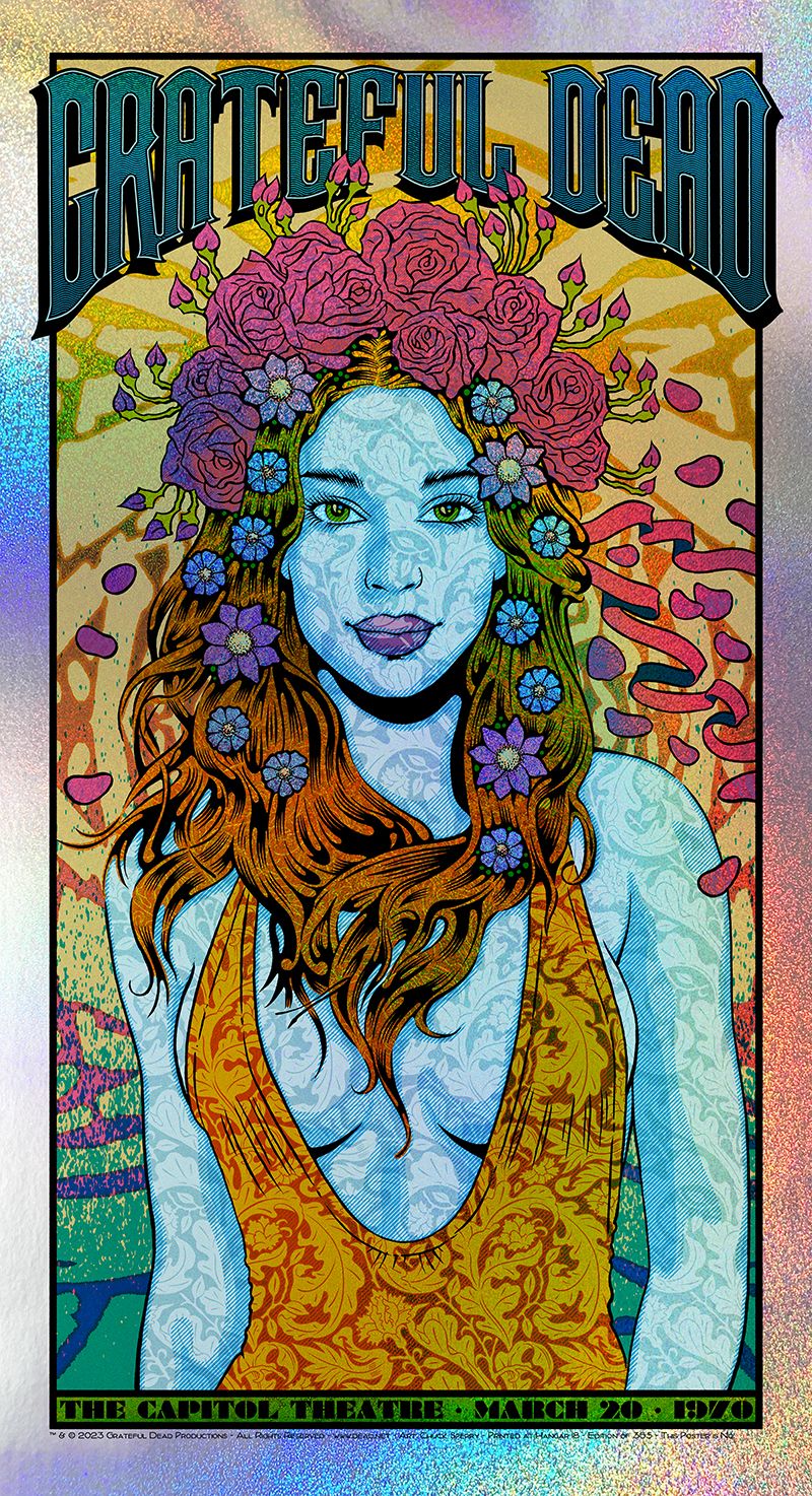 Serigraphie figuratif moyen format GRATEFUL DEAD sparkle AP – CHUCK SPERRY – 49 × 89 cm