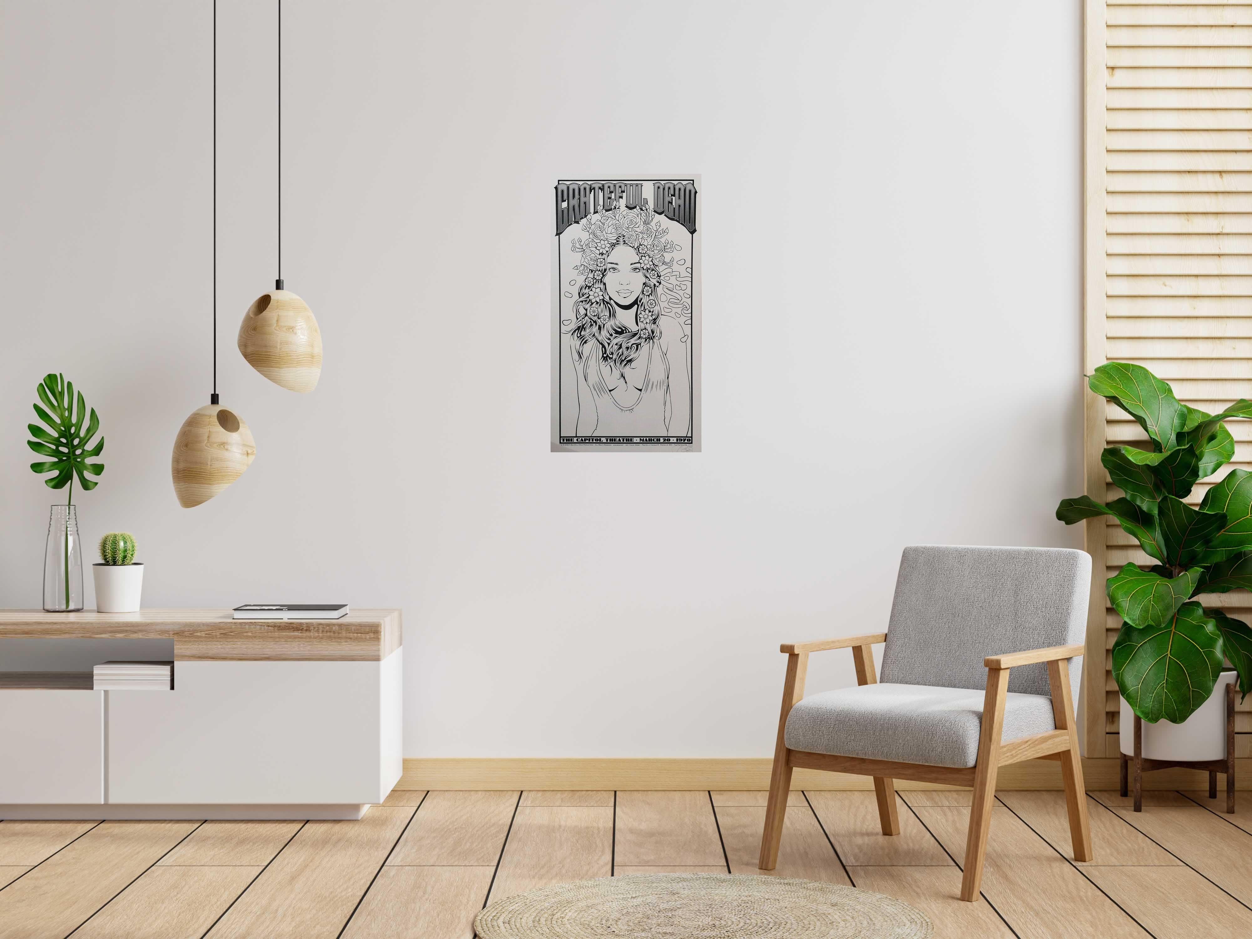 Serigraphie GRATEFUL DEAD test BW de CHUCK SPERRY dans un intérieur – 48 × 89 cm
