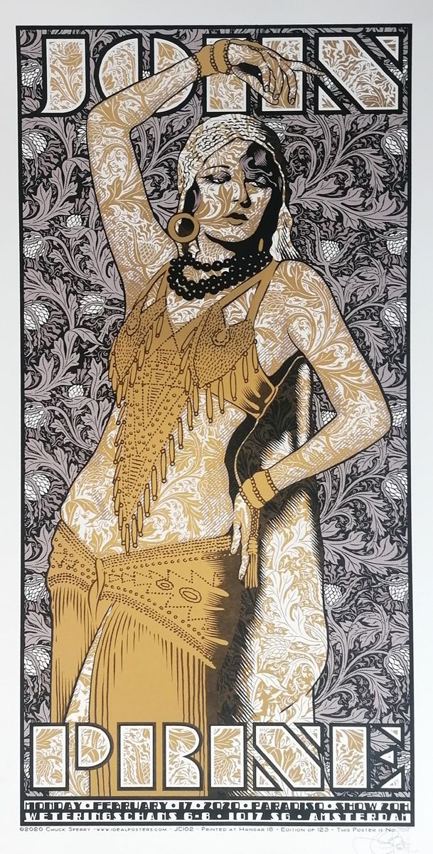 Serigraphie figuratif moyen format JOHN PRINE test gold et bronze – CHUCK SPERRY – 44 × 89 cm