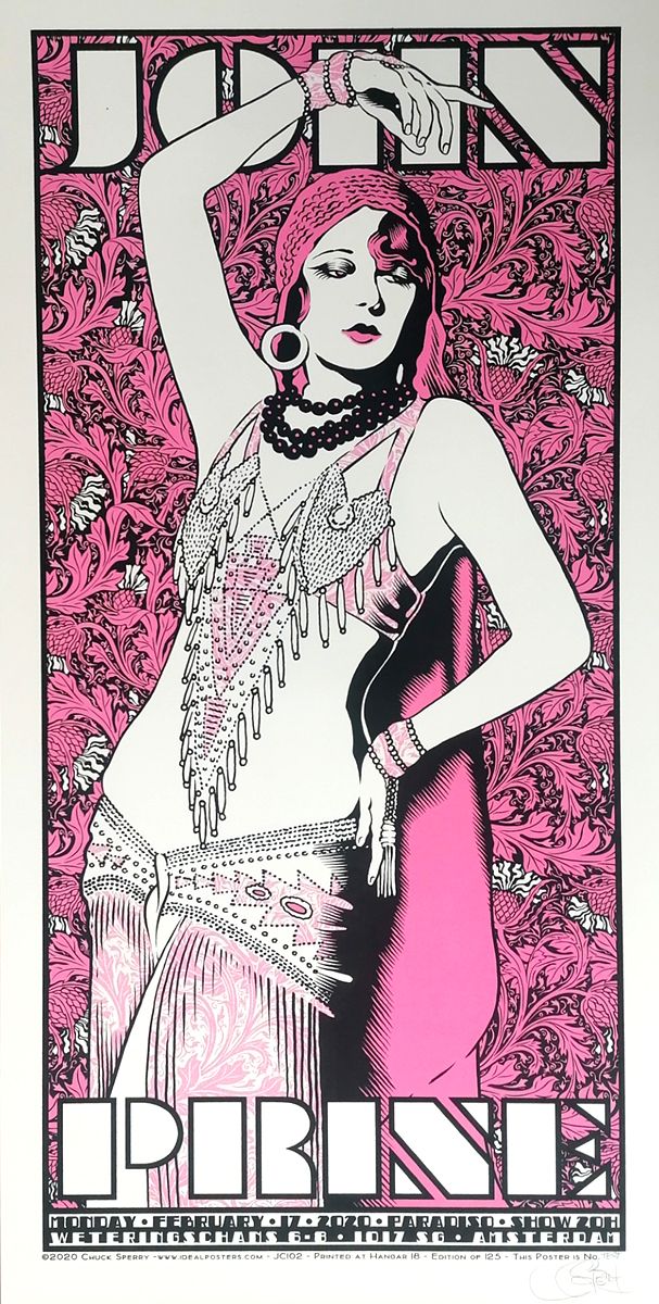 Serigraphie figuratif moyen format JOHN PRINE test rose – CHUCK SPERRY – 44 × 89 cm