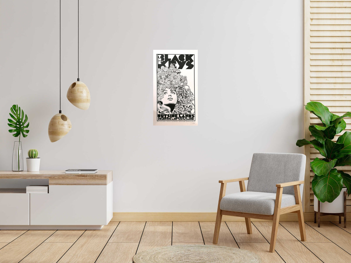 Serigraphie THE BLACK KEYS test BW de CHUCK SPERRY dans un intérieur – 50 × 86 cm