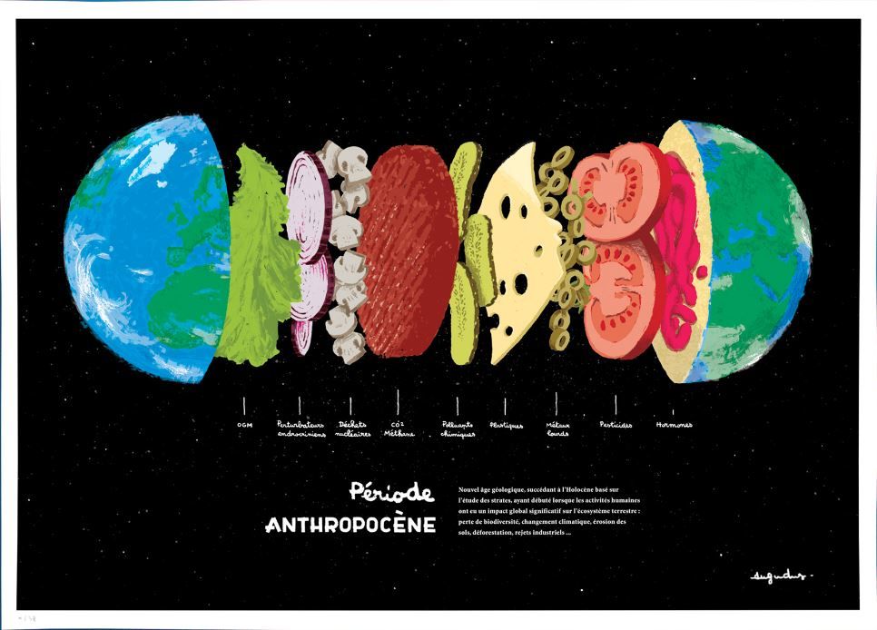 Serigraphie figuratif moyen format PERIODE ANTHROPOCENE – DUGUDUS – 50 × 70 cm