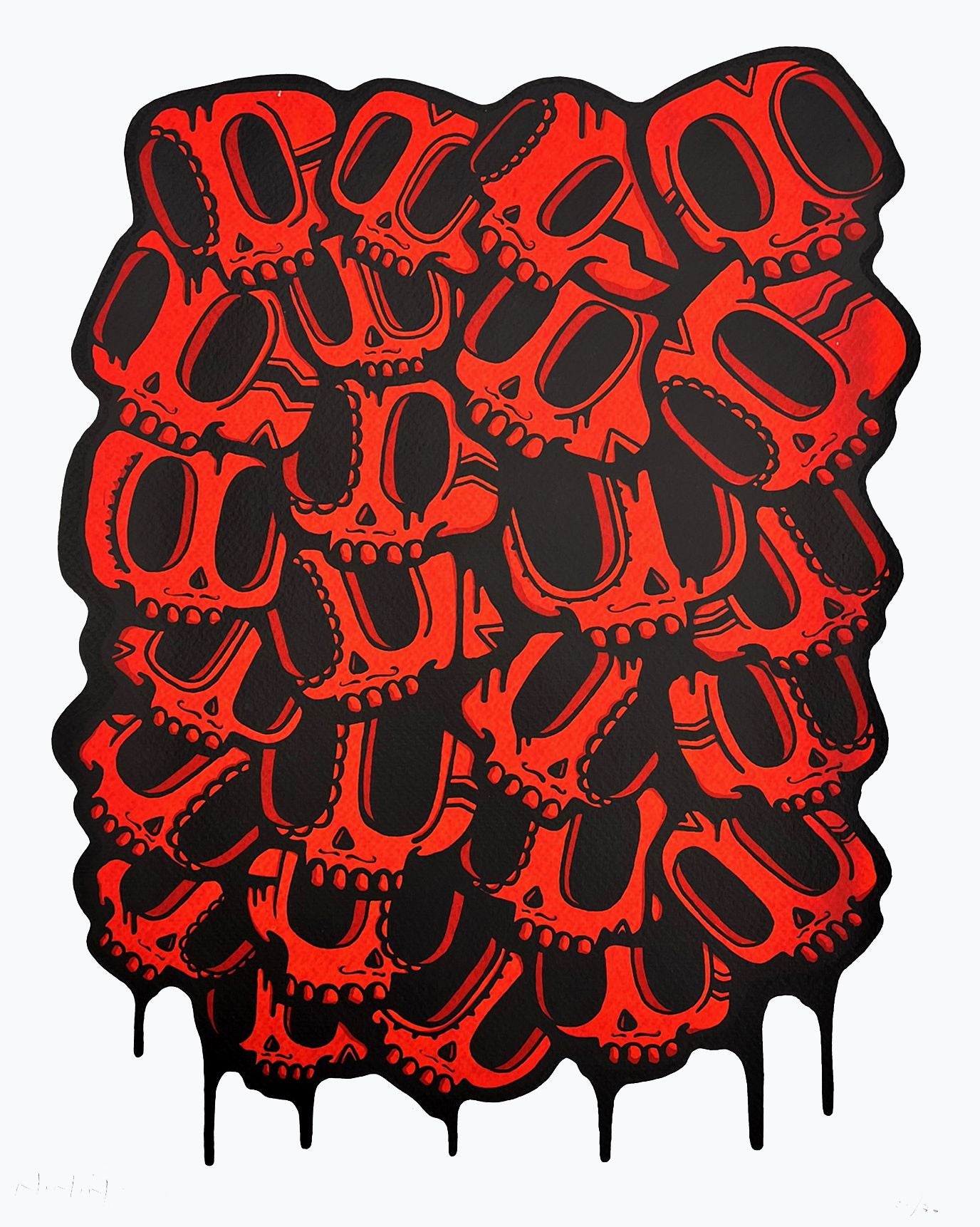 Serigraphie figuratif moyen format noir et rouge Dia de Muertos rouge – NININ – 50 × 65 cm
