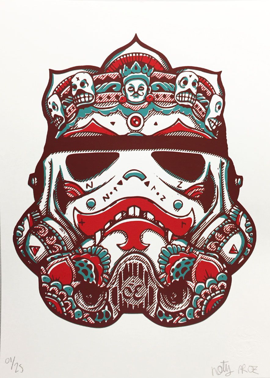 Serigraphie figuratif petit format bleu STAR SHIVAR PILULE ROUGE – NOTY AROZ – 30 × 40 cm
