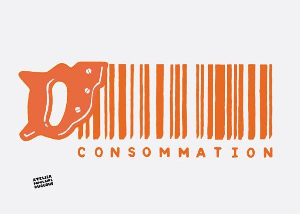 Serigraphie graphique moyen format orange CONSOMMATION – DUGUDUS – 50 × 70 cm