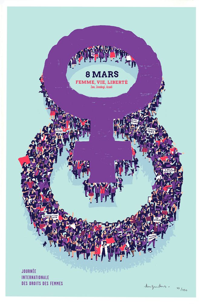Serigraphie graphique moyen format rouge 8 MARS FEMME VIE LIBERTE – DUGUDUS – 40 × 60 cm