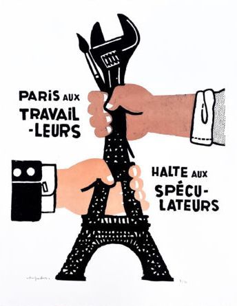 Serigraphie graphique moyen format rouge PARIS AUX TRAVAILLEURS EDITION OUVERTE – DUGUDUS – 50 × 70 cm