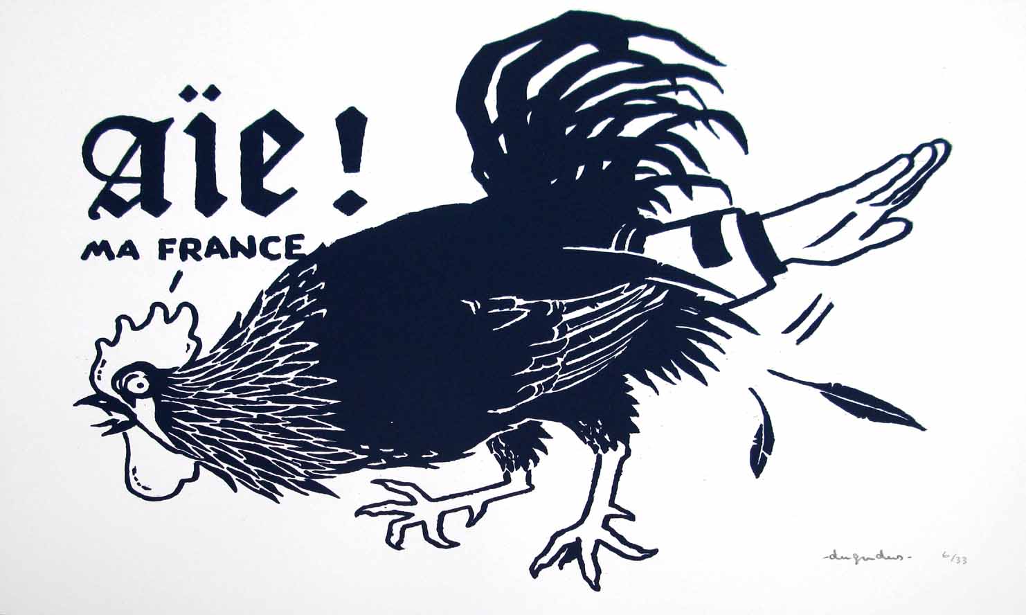 Serigraphie graphique petit format bleu AIE MA FRANCE (numéroté) – DUGUDUS – 50 × 40 cm