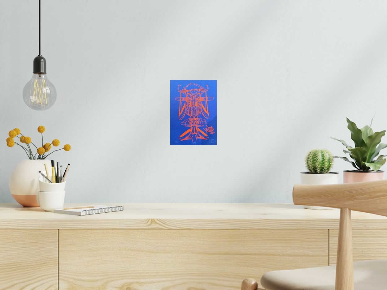 Serigraphie BOT 2 de JIBE dans un intérieur – 15 × 21 cm