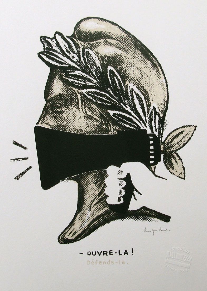 Serigraphie graphique petit format vert Ouvre là – DUGUDUS – 21 × 29 cm
