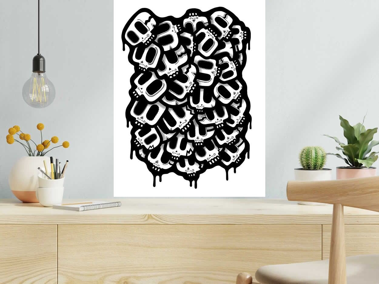 Serigraphie DIA DE MUERTOS de NININ dans un intérieur – 50 × 65 cm
