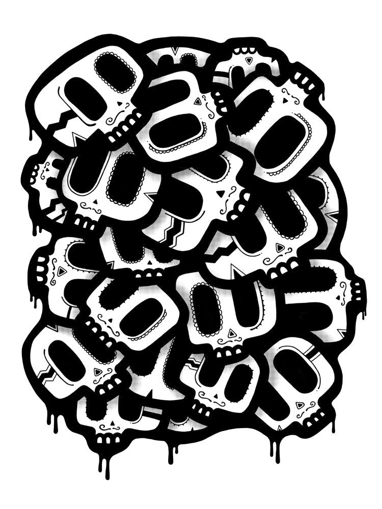 Serigraphie petit format noir DIA DE MUERTOS – NININ – 30 × 40 cm