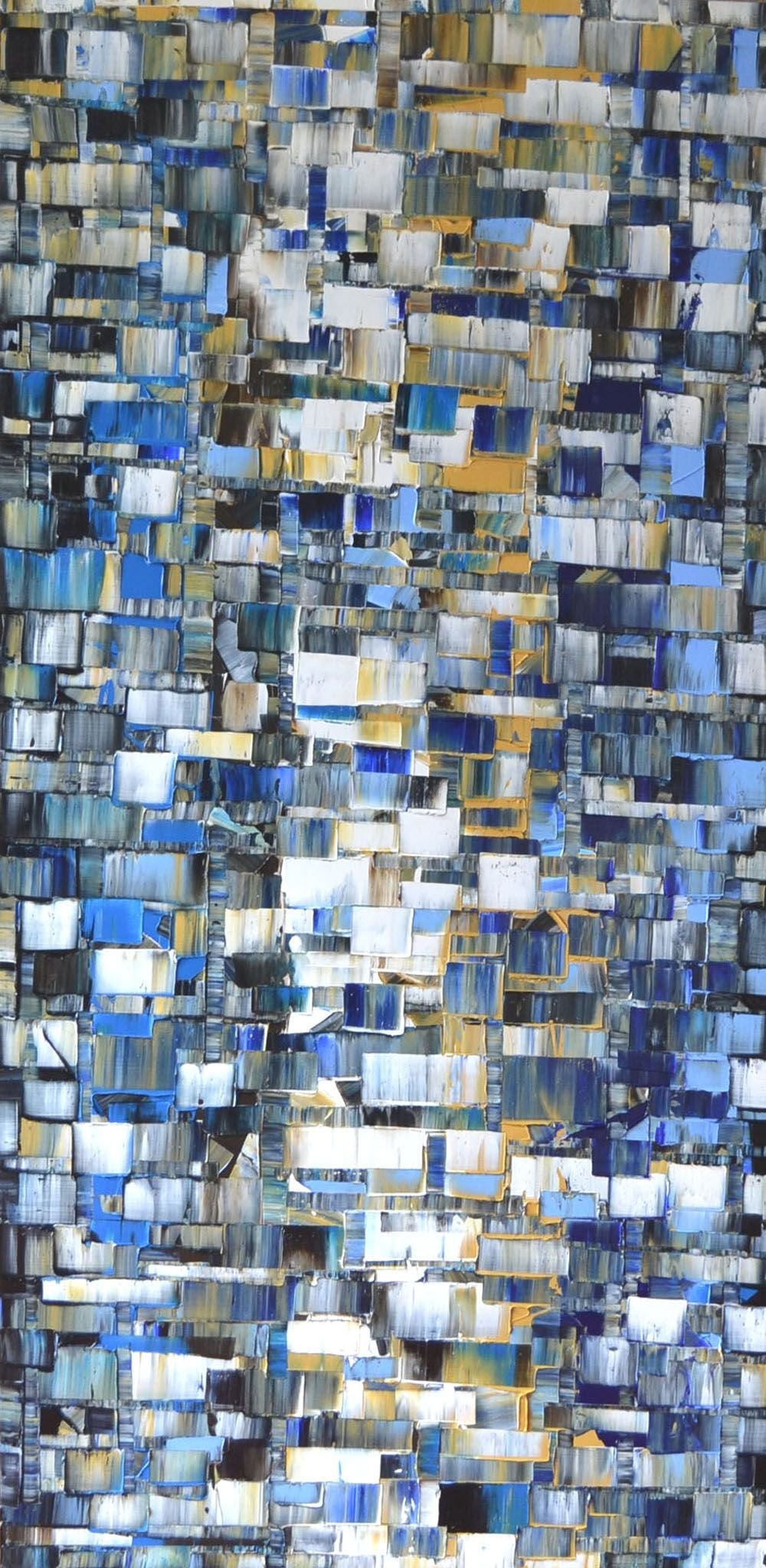 Tableau abstrait format xxl bleu PEINTURE 02-2022-17 – ALAIN BECANNE – 160 × 80 cm