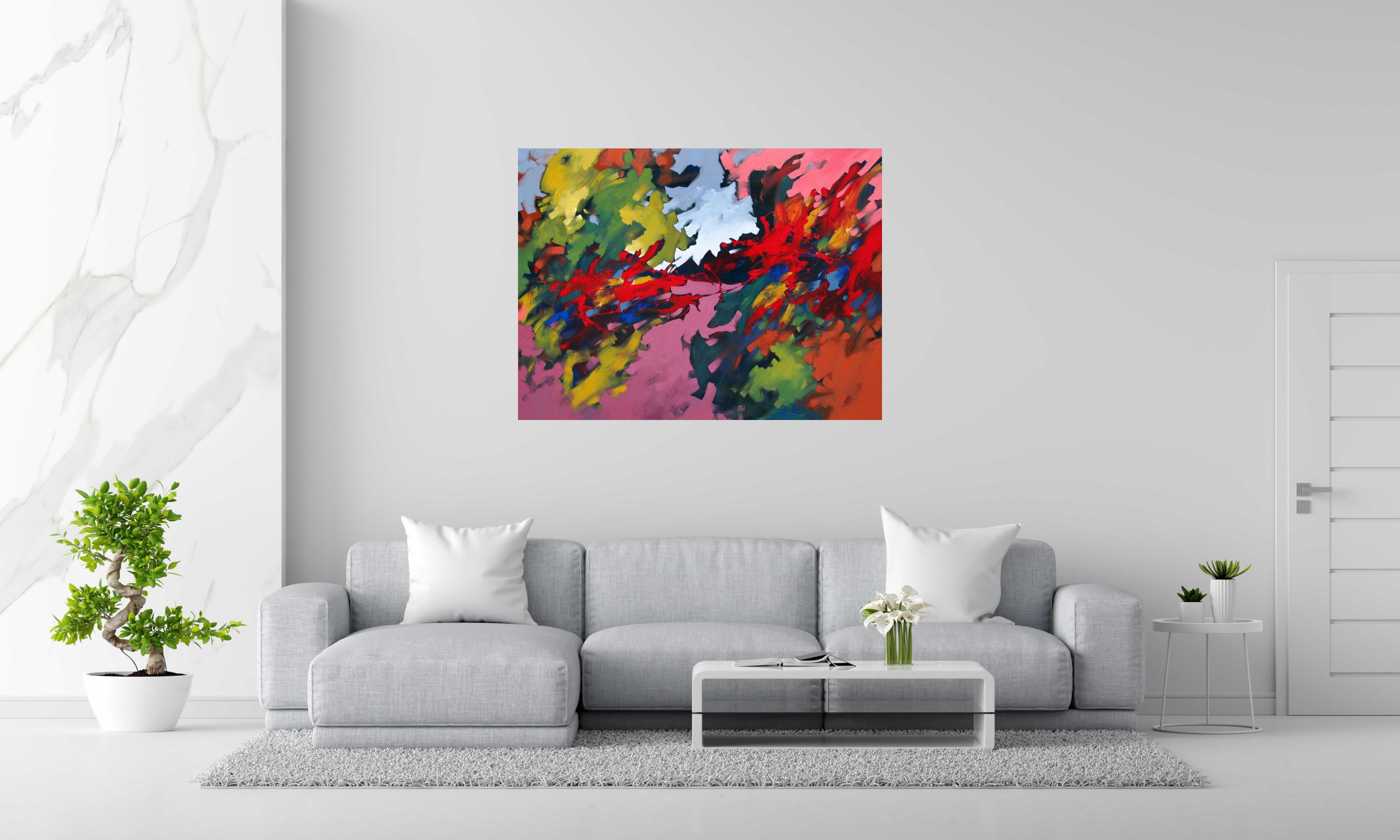Tableau PEINTURE ABSTRAITE 53 de BRUNEAU dans un intérieur – 97 × 130 cm