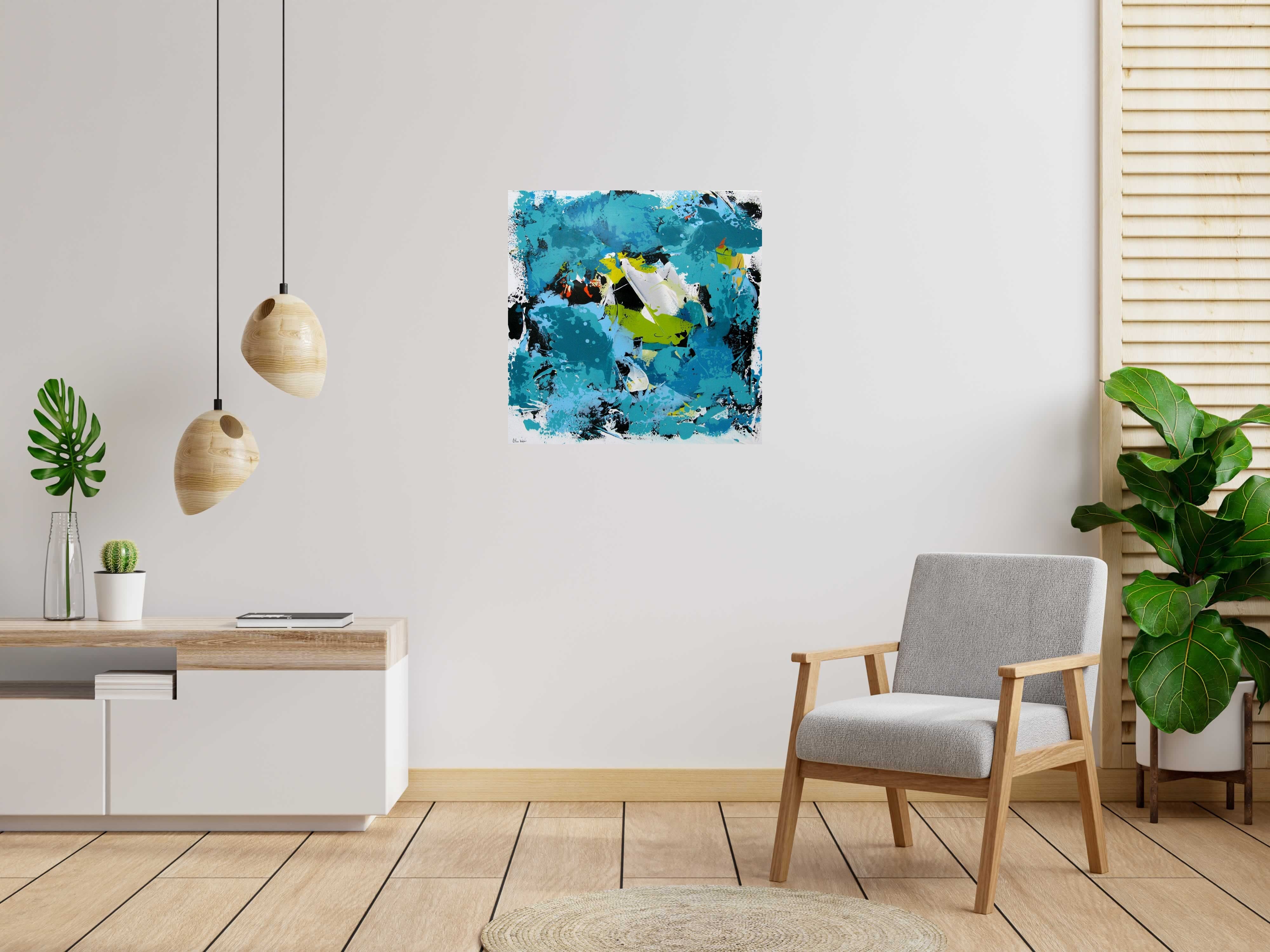 Tableau Turquoise Boréale de CELINE WEBER dans un intérieur – 80 × 80 cm