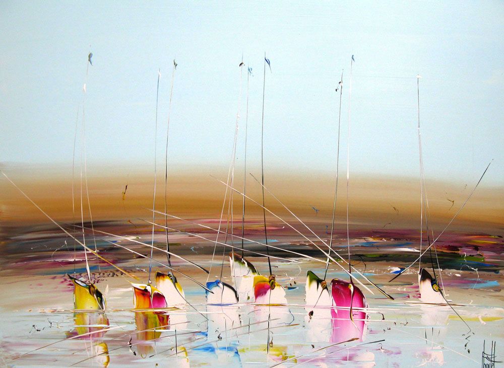 Tableau abstrait format xxl MARINE ABSTRAITE – F. BOUTET – 97 × 130 cm