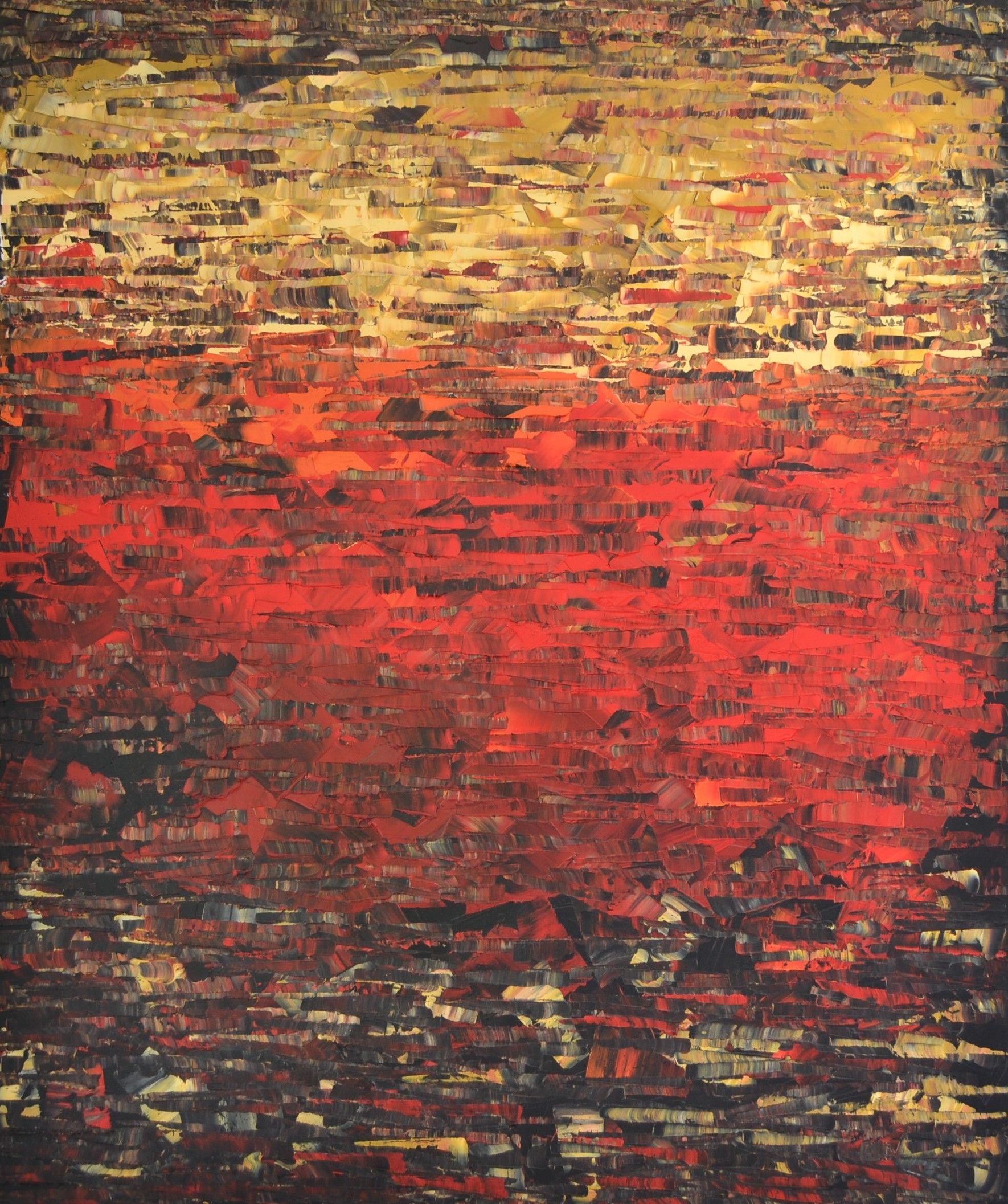 Tableau abstrait format xxl rouge Peinture 02-2026-03 – ALAIN BECANNE – 120 × 100 cm