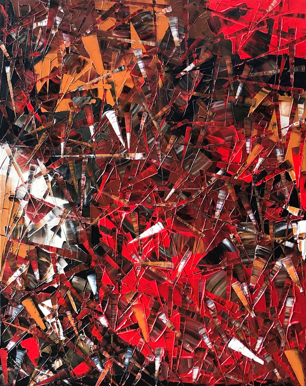 Tableau abstrait format xxl rouge PEINTURE 12-2021-84 – ALAIN BECANNE – 92 × 73 cm