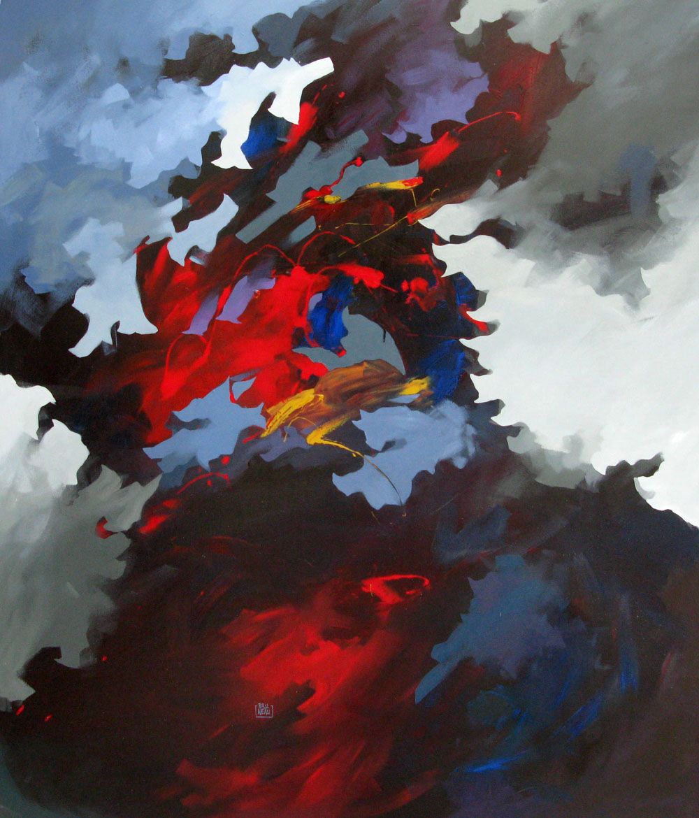 Tableau abstrait grand format LE CHATEAU DANS LE CIEL – BRUNEAU – 116 × 89 cm