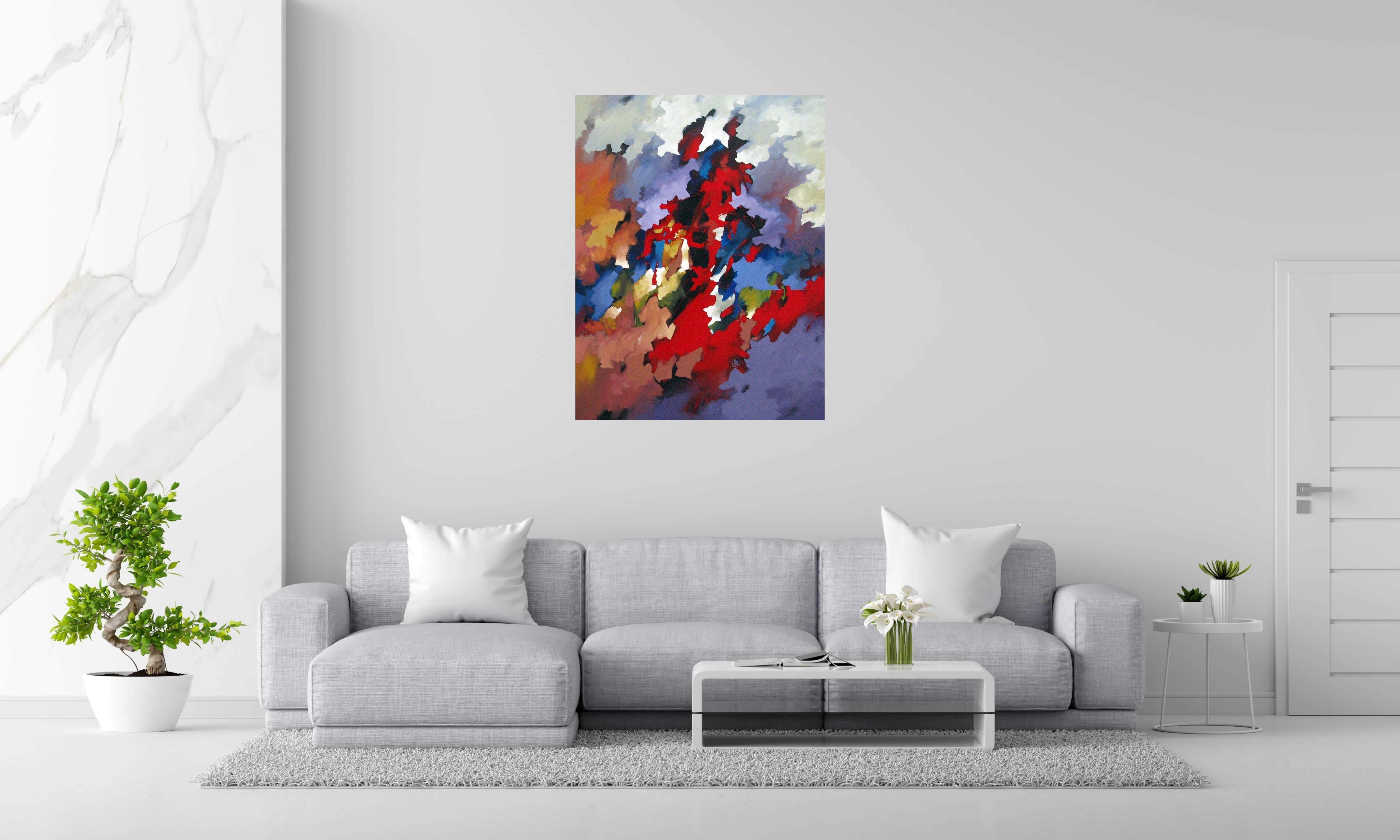 Tableau PEINTURE ABSTRAITE 56 de BRUNEAU dans un intérieur – 116 × 89 cm