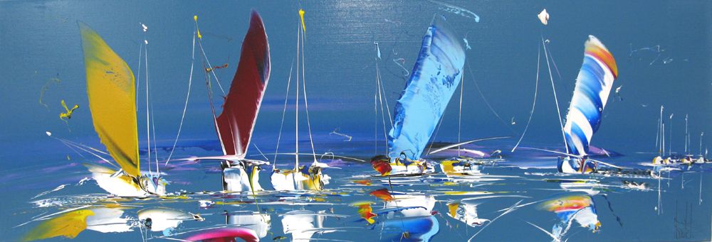 Tableau abstrait grand format MARINE ABSTRAITE 2024-60 – F. BOUTET – 120 × 40 cm