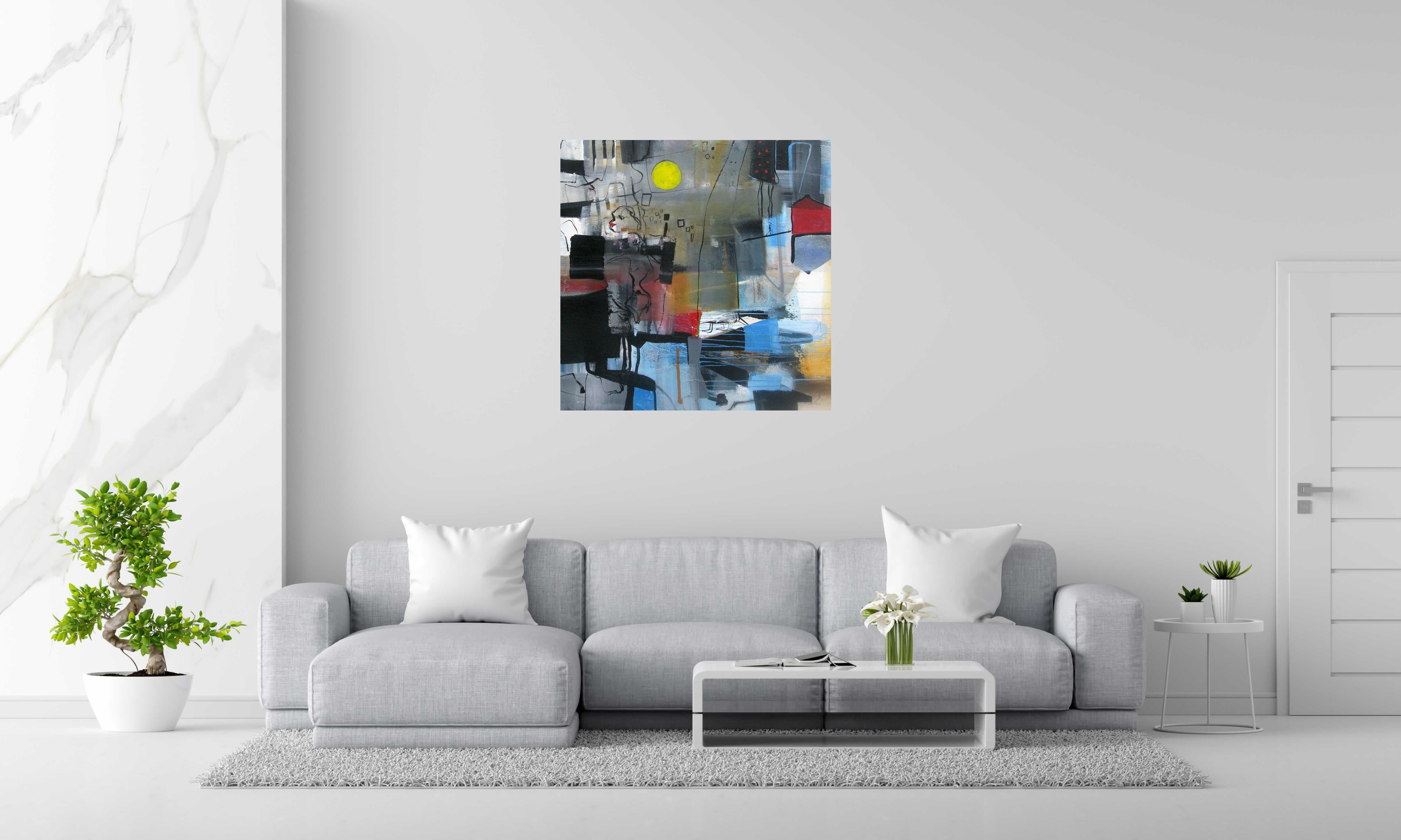 Tableau PENSEES IMBRIQUEE 1 de JIHEM dans un intérieur – 100 × 100 cm
