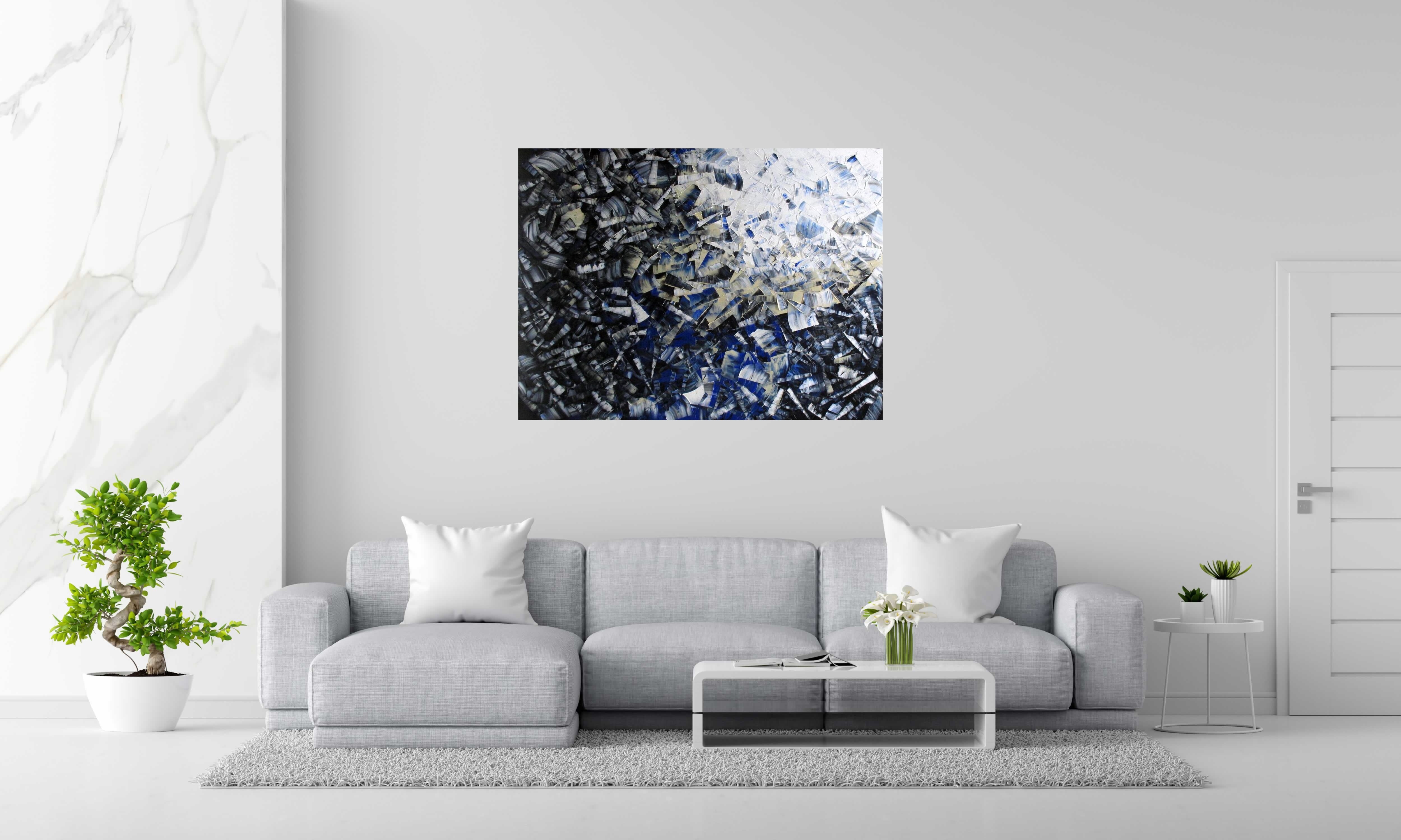 Tableau PEINTURE OCTOBRE  2019-77 de ALAIN BECANNE dans un intérieur – 97 × 130 cm
