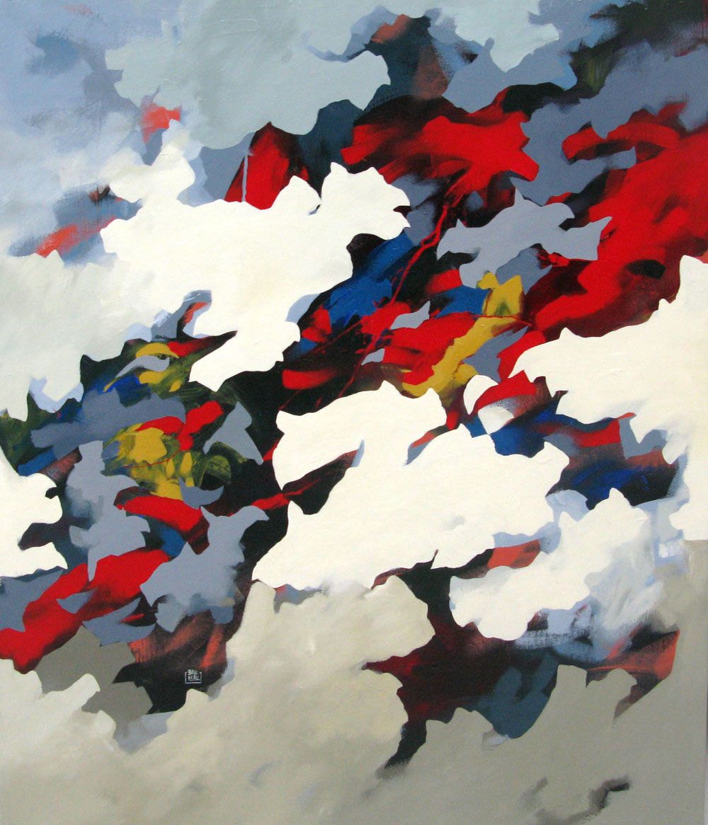 Tableau abstrait grande taille CHRONIQUES DE L'OISEAU – BRUNEAU – 116 × 89 cm