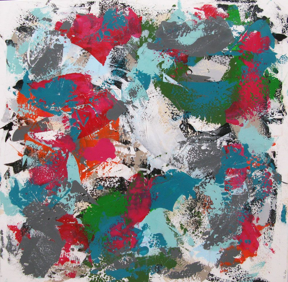 Tableau abstrait grande taille SWEET FIZZ – CELINE WEBER – 130 × 130 cm