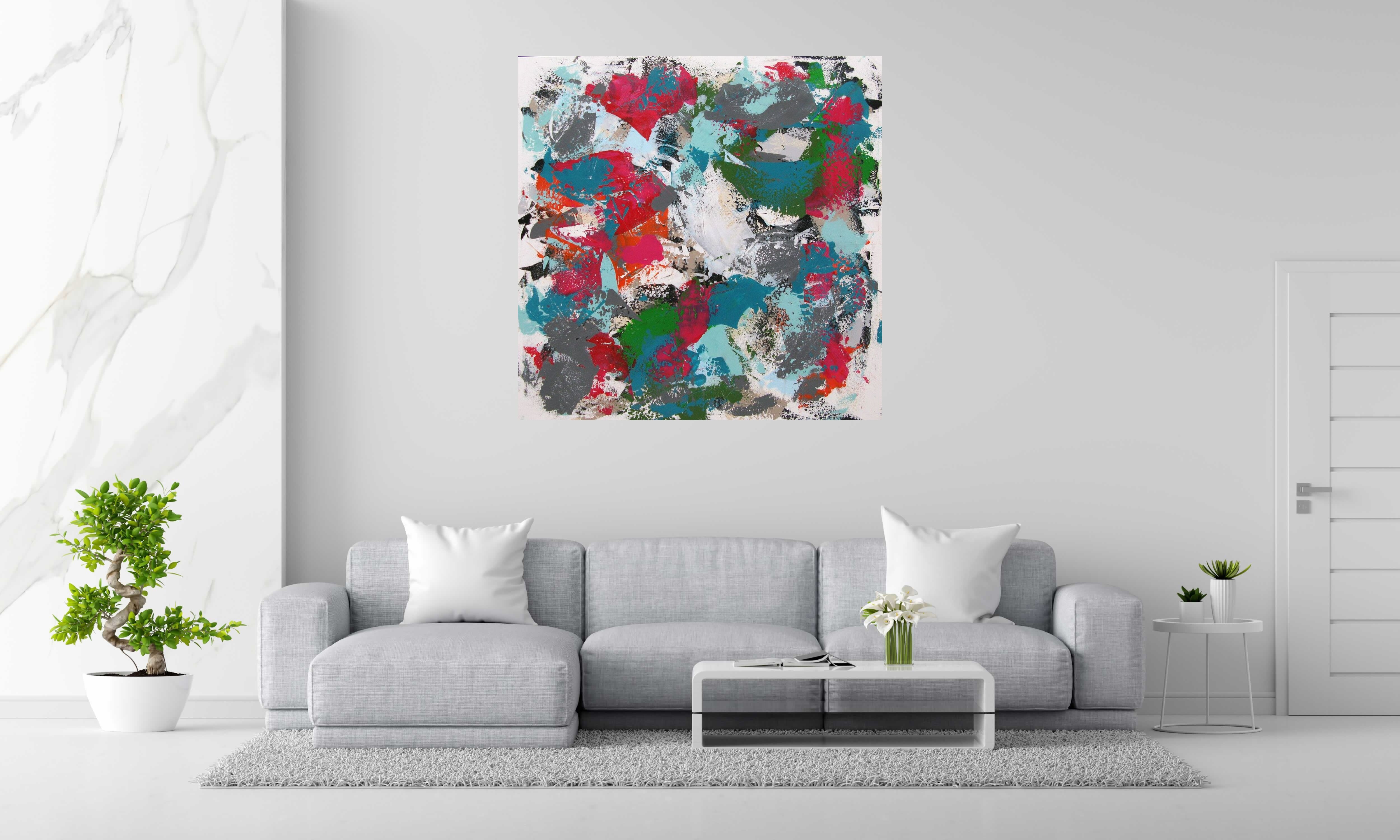 Tableau SWEET FIZZ de CELINE WEBER dans un intérieur – 130 × 130 cm