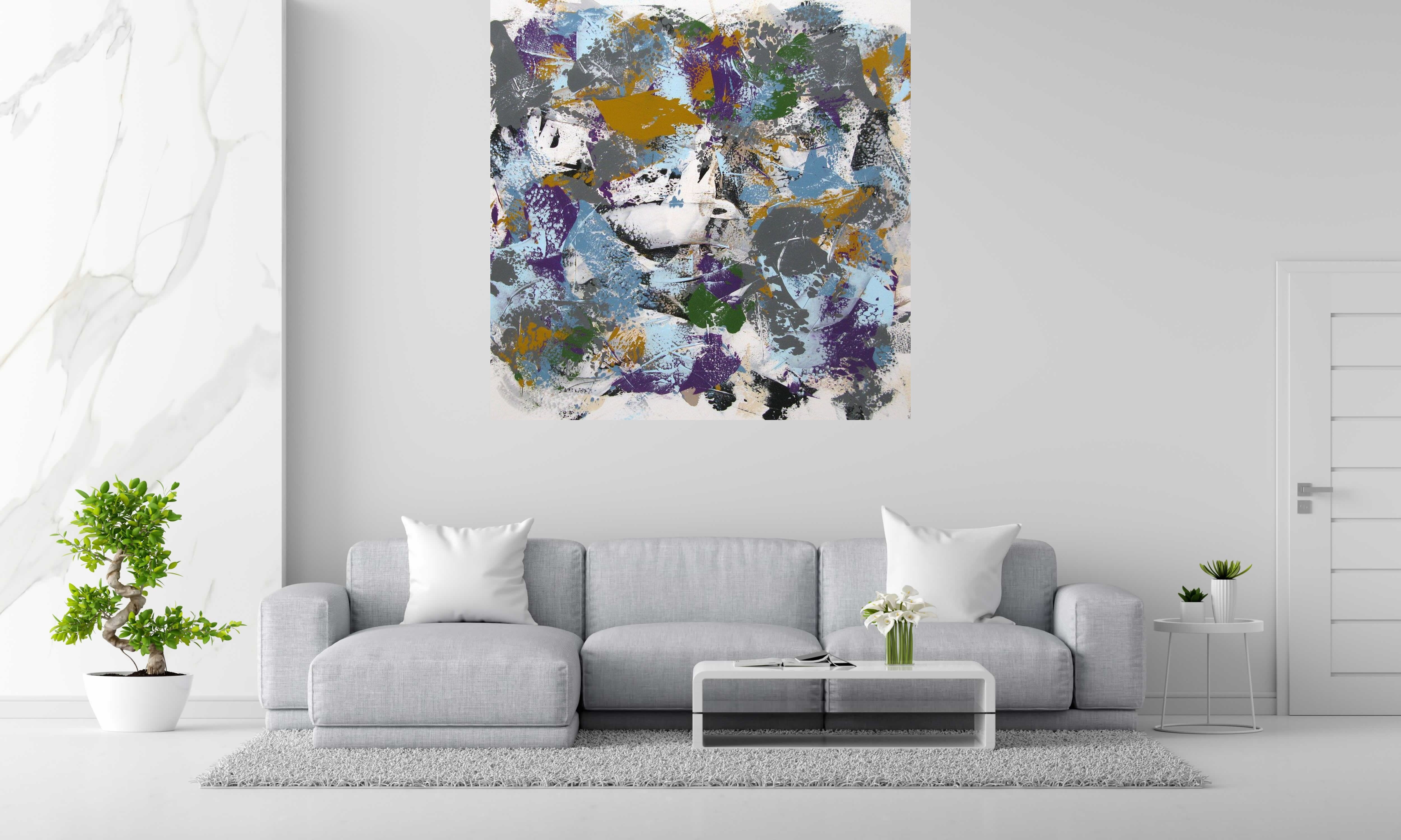 Tableau WINTER de CELINE WEBER dans un intérieur – 150 × 150 cm